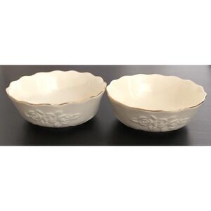 2 Lenox Bowls Scalloped Edge Embossed Roses Gold Trim Nut Candy Trinket Dish